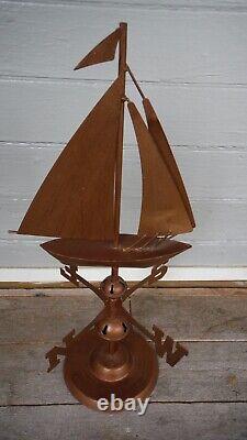 Vintage Copper Sail Boat Wind & Weathervane Home Décor, 9 Wide x 20 High EUC