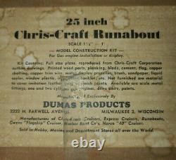 Vintage Dumas Balsa Model Kit, 25 Inch Chris-Craft Runabout Boat, Unbuilt, Parts