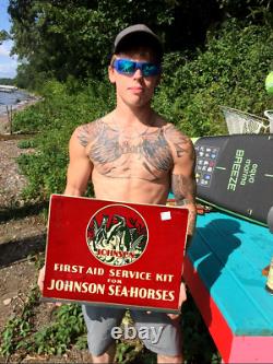 Vintage Early Johnson Sea Horse Outboard Boat Parts Cabinet Sign oil/ gas Marine