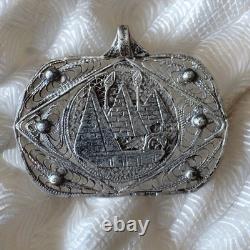 Vintage Egyptian 800 Silver Filigree Pendant Pyramid & Felucca Sailboat Scene