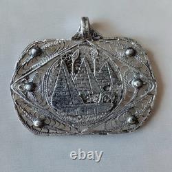 Vintage Egyptian 800 Silver Filigree Pendant Pyramid & Felucca Sailboat Scene