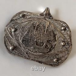 Vintage Egyptian 800 Silver Filigree Pendant Pyramid & Felucca Sailboat Scene