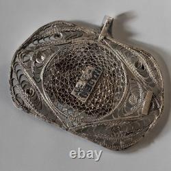 Vintage Egyptian 800 Silver Filigree Pendant Pyramid & Felucca Sailboat Scene