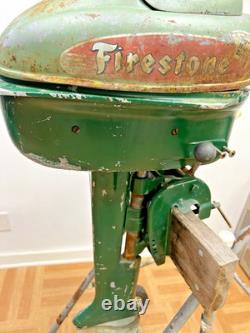 Vintage FIRESTONE OUTBOARD BOAT MOTOR Parts Repair gas 50s man cave cabin decor