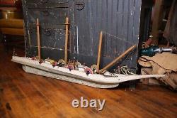 Vintage Folk Art Wooden Model Pirate Ship wood sail boat canons 58 Parts Repair