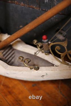 Vintage Folk Art Wooden Model Pirate Ship wood sail boat canons 58 Parts Repair