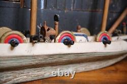 Vintage Folk Art Wooden Model Pirate Ship wood sail boat canons 58 Parts Repair