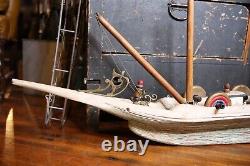 Vintage Folk Art Wooden Model Pirate Ship wood sail boat canons 58 Parts Repair