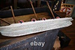 Vintage Folk Art Wooden Model Pirate Ship wood sail boat canons 58 Parts Repair