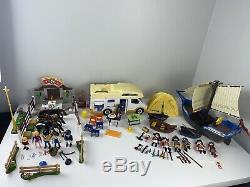 Vintage HUGE Playmobil Lot Figure People Weapons Small Parts Boats Camper Horses
