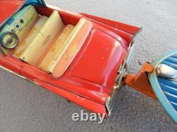Vintage Haji Tin Friction 1957 Ford & Speed Boat On Trailer Parts Estate Find