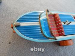 Vintage Haji Tin Friction 1957 Ford & Speed Boat On Trailer Parts Estate Find