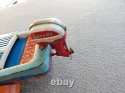 Vintage Haji Tin Friction 1957 Ford & Speed Boat On Trailer Parts Estate Find