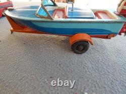 Vintage Haji Tin Friction 1957 Ford & Speed Boat On Trailer Parts Estate Find Vintage Haji Tin Friction 1957 Ford & Speed Boat On Trailer Parts Estate Find