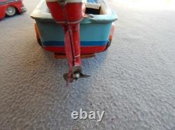 Vintage Haji Tin Friction 1957 Ford & Speed Boat On Trailer Parts Estate Find