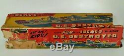 Vintage Ideal Action U. S. Destroyer Plastic Boat With Moving Parts & Partial Box