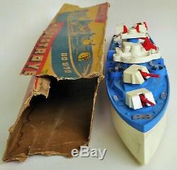 Vintage Ideal Action U. S. Destroyer Plastic Boat With Moving Parts & Partial Box