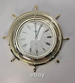 Vintage Japan Ship Steering Wheel Boat Helm Rhythm Quartz Clock Hanging 11.5