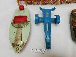 Vintage Japan Tin Litho Toy Lot For Parts Bulls Eye Boat Tank Service Truck