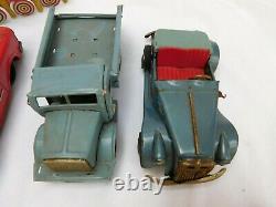 Vintage Japan Tin Litho Toy Lot For Parts Bulls Eye Boat Tank Service Truck