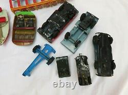 Vintage Japan Tin Litho Toy Lot For Parts Bulls Eye Boat Tank Service Truck