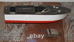 Vintage Japan Tin & Wood Battery Powered Boat For Parts/repair