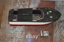 Vintage Japan Tin & Wood Battery Powered Boat For Parts/repair