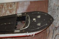 Vintage Japan Tin & Wood Battery Powered Boat For Parts/repair