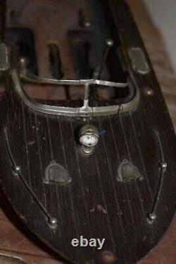 Vintage Japan Tin & Wood Battery Powered Boat For Parts/repair