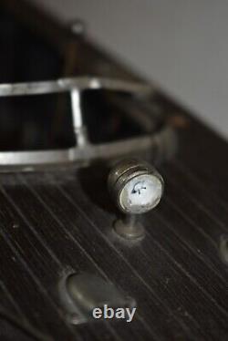 Vintage Japan Tin & Wood Battery Powered Boat For Parts/repair