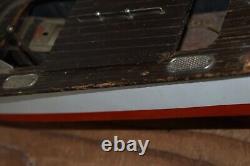 Vintage Japan Tin & Wood Battery Powered Boat For Parts/repair