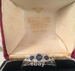 Vintage Jewellery Antique Art Deco Jewelry Ring Blue White Sapphires large sz Z