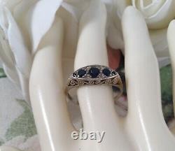 Vintage Jewellery Antique Art Deco Jewelry Ring Blue White Sapphires large sz Z