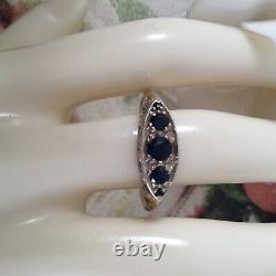 Vintage Jewellery Antique Art Deco Jewelry Ring Blue White Sapphires large sz Z