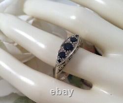 Vintage Jewellery Antique Art Deco Jewelry Ring Blue White Sapphires large sz Z