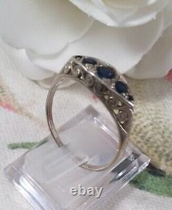 Vintage Jewellery Antique Art Deco Jewelry Ring Blue White Sapphires large sz Z