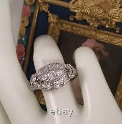 Vintage Jewellery Sterling Silver Ring White Sapphires Antique Art Deco Jewelry