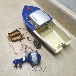 Vintage Knickerbocker Plastic Boat, Outboard Motor, Battery Op. Parts Piece