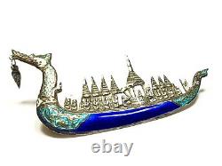 Vintage Ladies SIAM Sterling Silver Enamel Dragon Boat Pin/Brooch