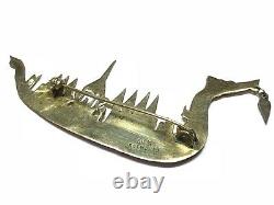 Vintage Ladies SIAM Sterling Silver Enamel Dragon Boat Pin/Brooch