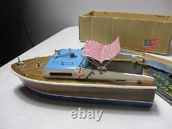 Vintage Lang Craft Battery Operated wood Boat and Motor for parts
