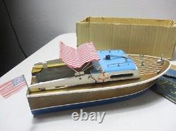 Vintage Lang Craft Battery Operated wood Boat and Motor for parts