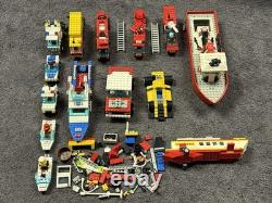 Vintage Lego Land Lot Boats Fire Trucks Helicopter Parts + Mini Figures