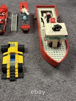 Vintage Lego Land Lot Boats Fire Trucks Helicopter Parts + Mini Figures