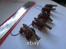 Vintage Lot Built Ship Model Boat Solid Brass & Wood Canon Gun Set With Chain 1/75