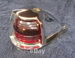 Vintage MARINE BOAT LAMP Large Chrome Bow Light Red & Green withFlag Holder 7 Lng