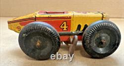 Vintage Marx (Midget) No 4 Boat Tail Race Car Wind-Up Tin Litho Parts or Repair