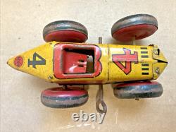 Vintage Marx (Midget) No 4 Boat Tail Race Car Wind-Up Tin Litho Parts or Repair