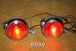 Vintage Matched Pair Stem Mount Bullet Tail Lights 3.25 Red Glass Lenses-Work