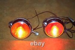 Vintage Matched Pair Stem Mount Bullet Tail Lights 3.25 Red Glass Lenses-Work